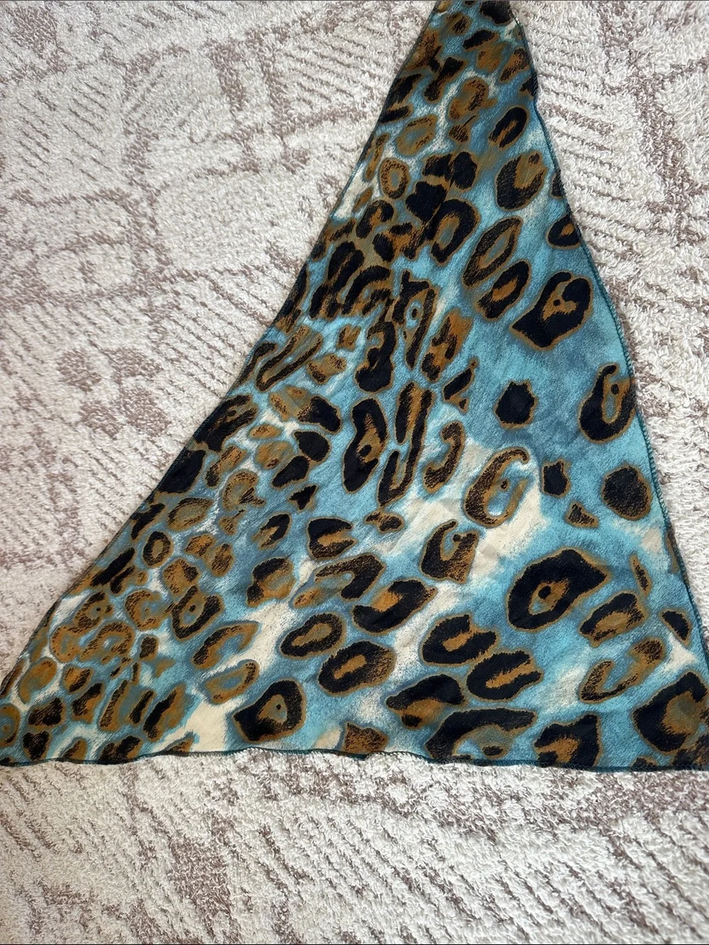Silk Leopard Print Scarf Blue & Tan | Chic Purse Twilly Hair Neck Scarf